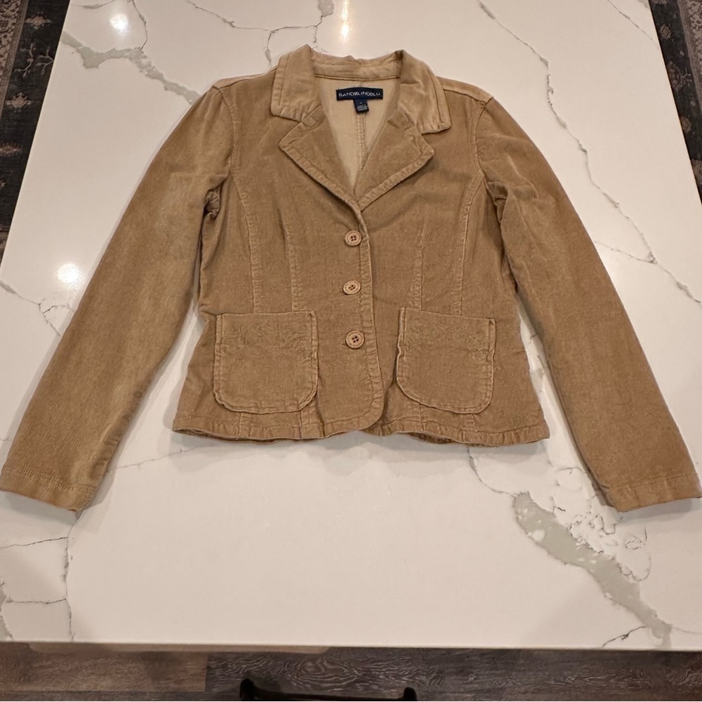 Vintage Y2K 90s BandolinoBlu Corduroy Blazer Women M Beige Embroidered Western